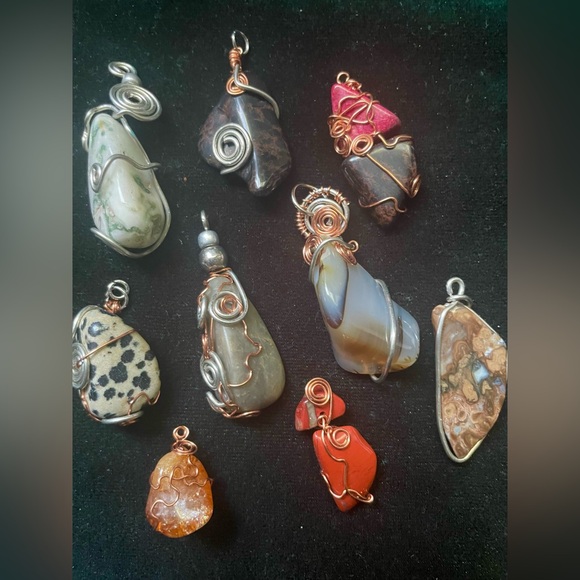 Jewelry - Handmade Multi-Stone Wire Wrapped Pendant Collection - Assorted Colors